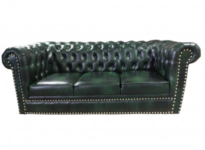 Chesterfield Sofa Three-Seater Genuine Leather Couch Green Leather Sofa 230cm Furniture